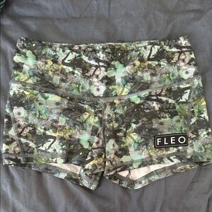 Fleo Women's Athletic Shorts - Green and Black Floral